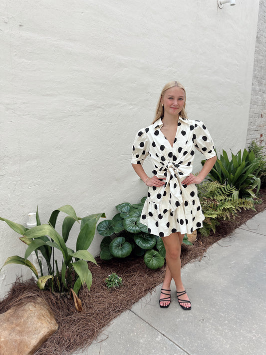 Polka Dot Puff Sleeve Mini Dress