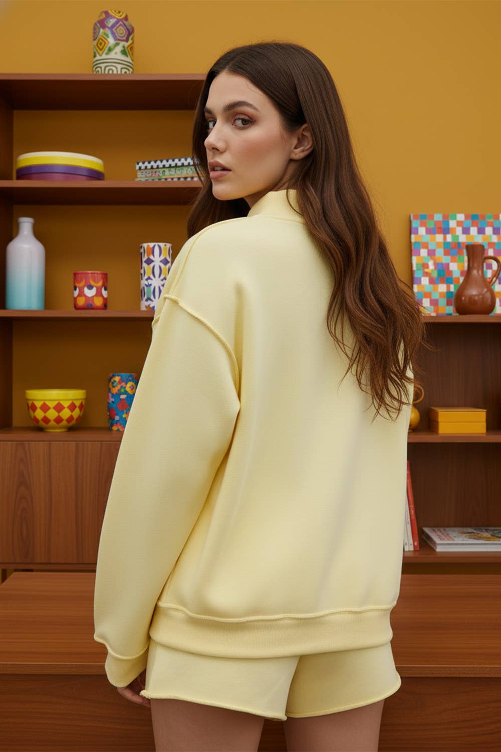 Yellow MOTHER Embroidered Mock Neck Sweatshirt