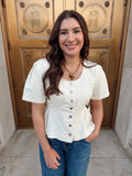 Shay Structured Button-Front Peplum Top