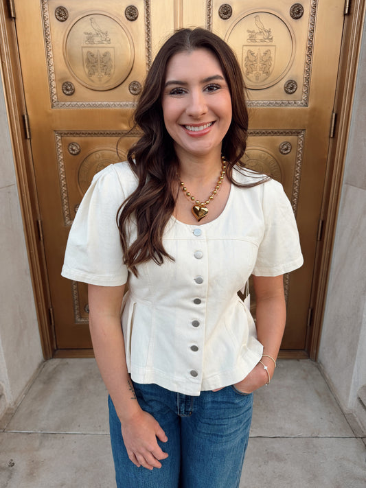 Shay Structured Button-Front Peplum Top