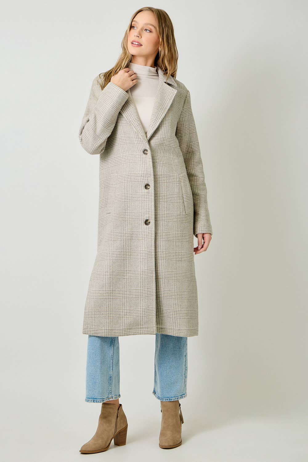 Hayes Houndstooth Plaid Long Coat