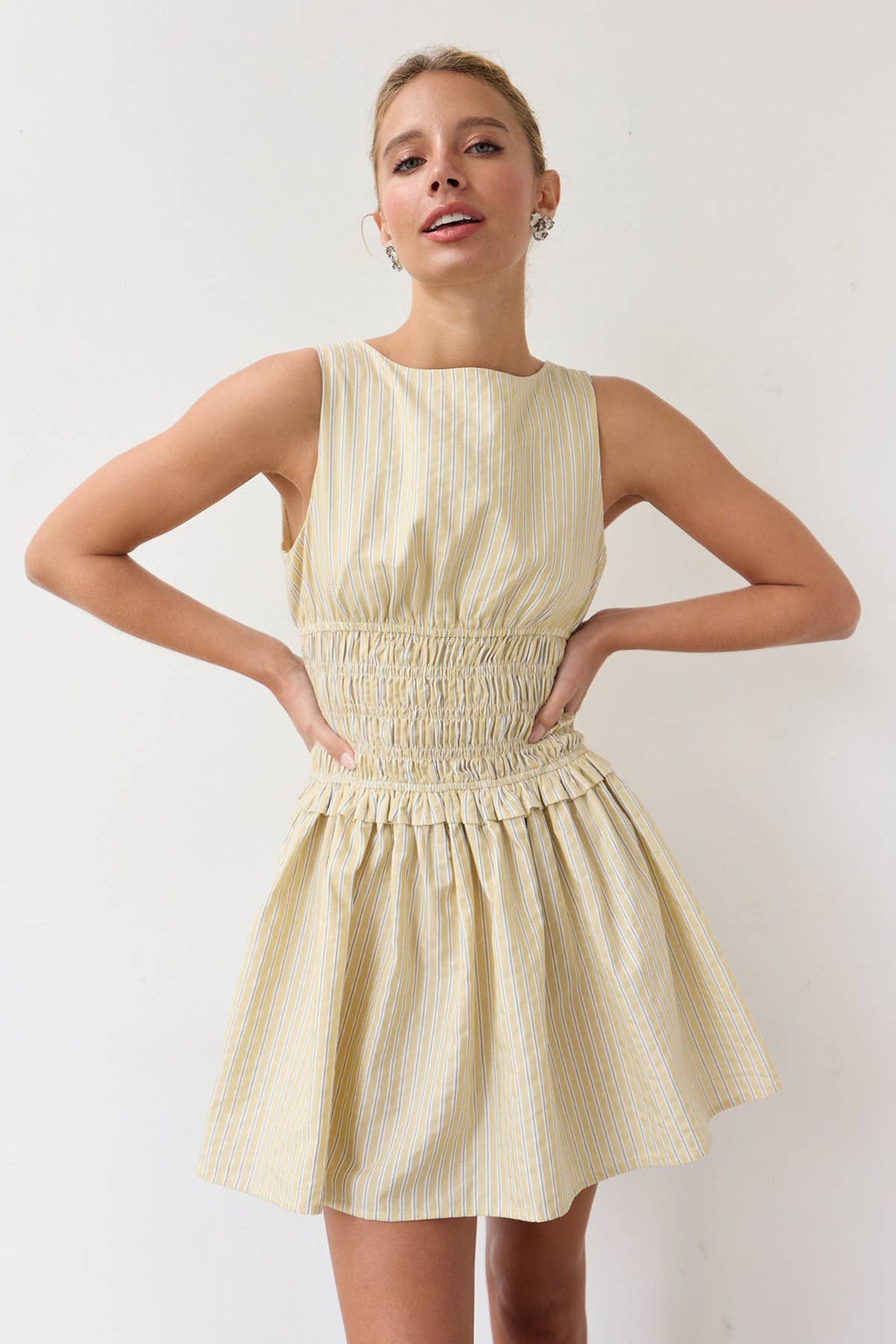 Cline Classic Pinstripe Yellow Mini Dress