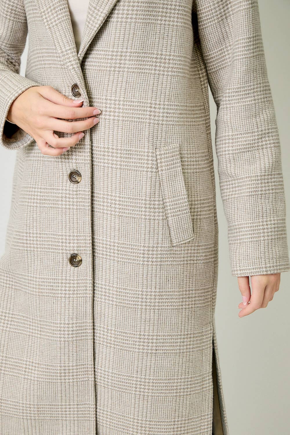 Hayes Houndstooth Plaid Long Coat