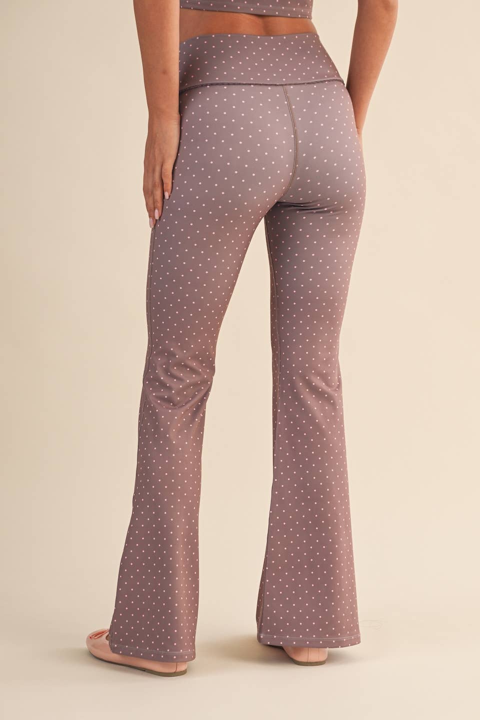 Polka Dot Print High Waist Flare Pants with Lace Trim