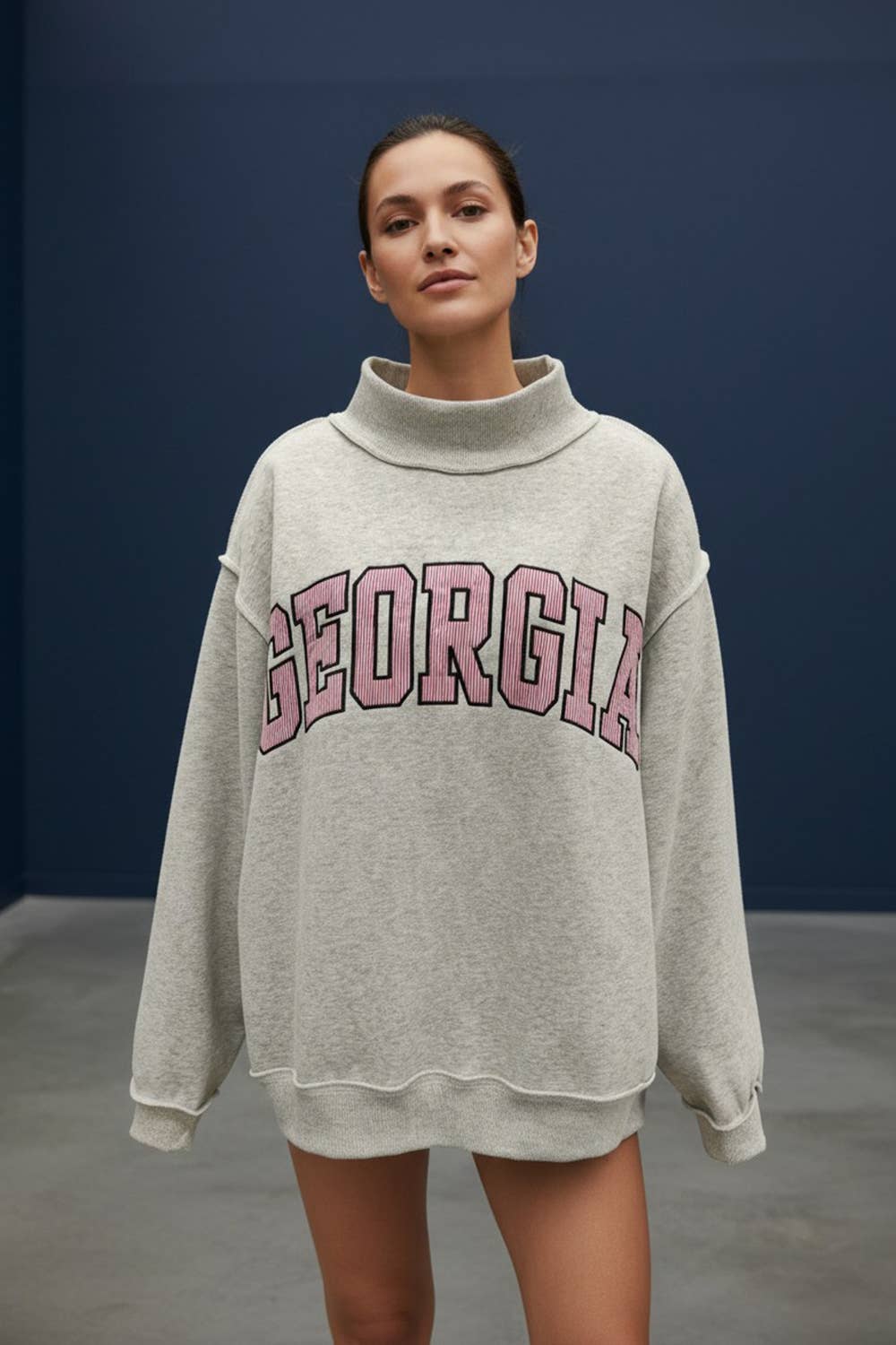 Georgia Pinstripe Embroidered Mock-neck Sweatshirts