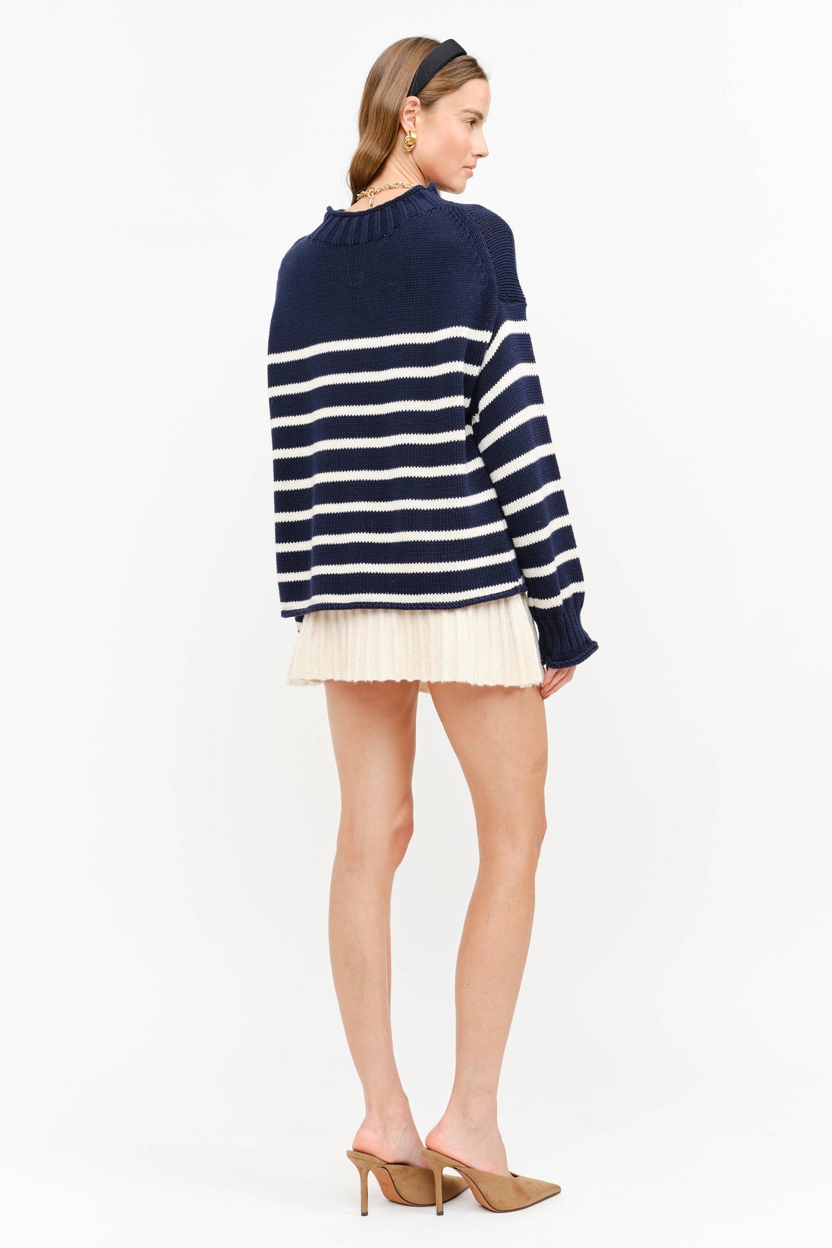 Skylar Cotton Rollneck Sweater- Navy