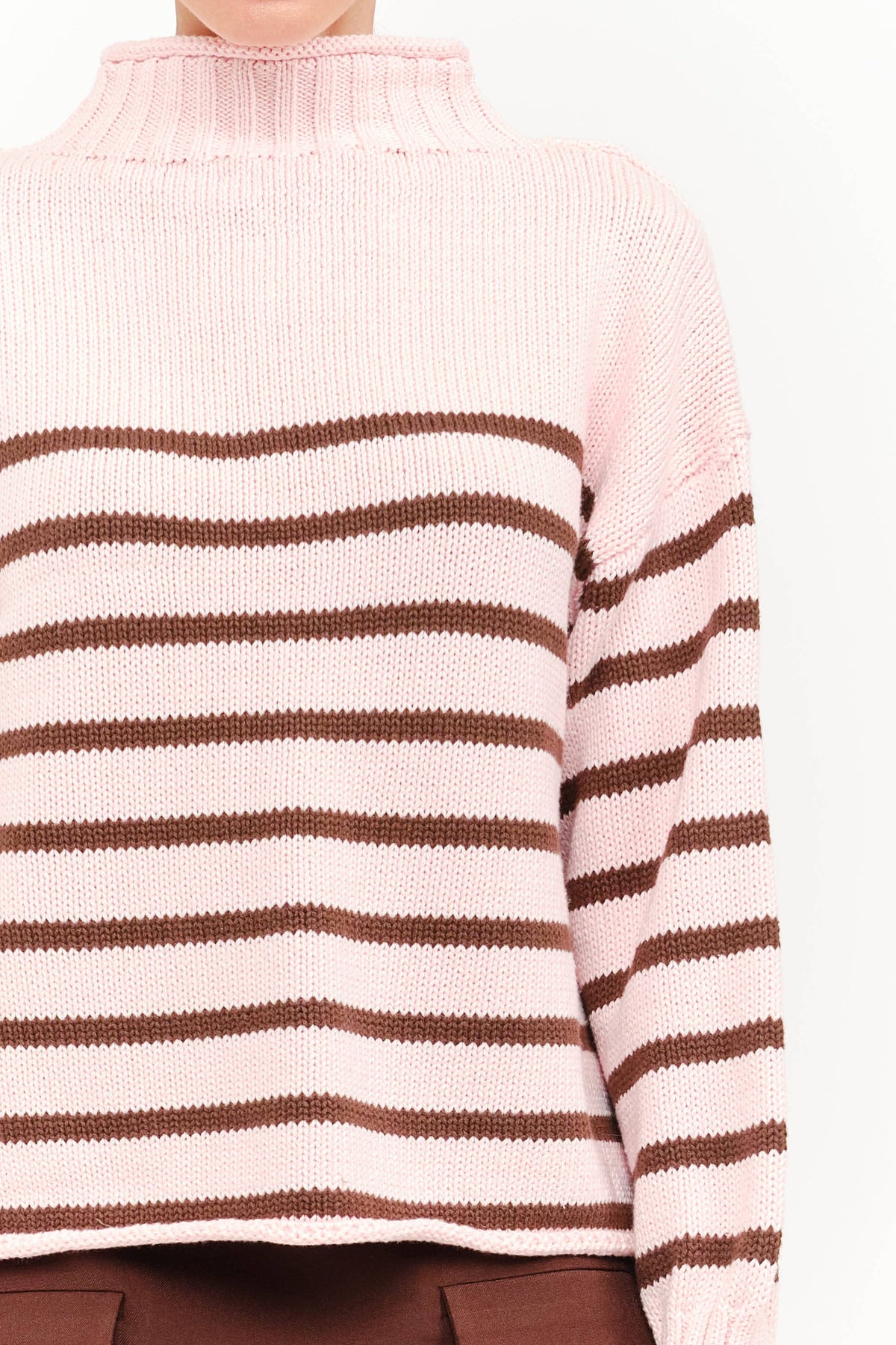 Skylar Cotton Striped Rollneck Sweater - Pink & Brown
