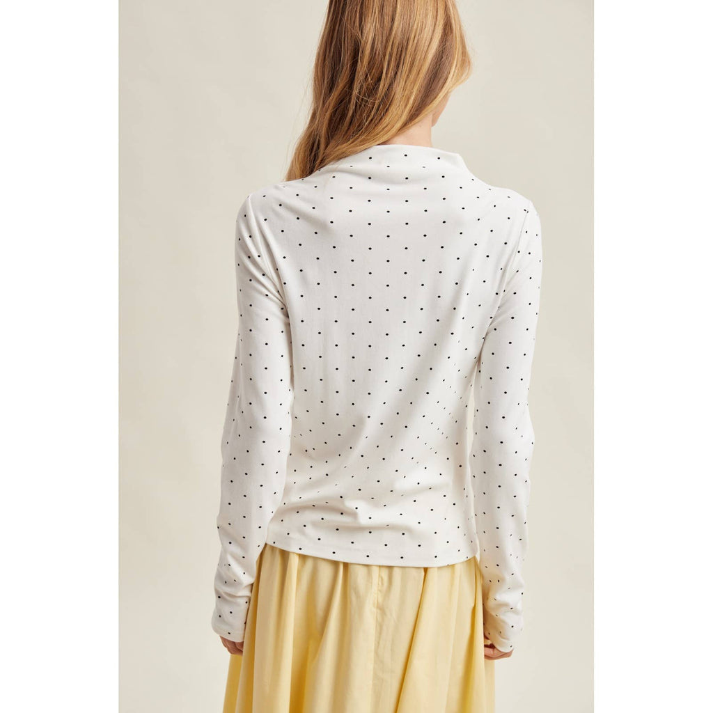 Eleanor Polka Dot Mock Neck Knit Long Sleeve Top