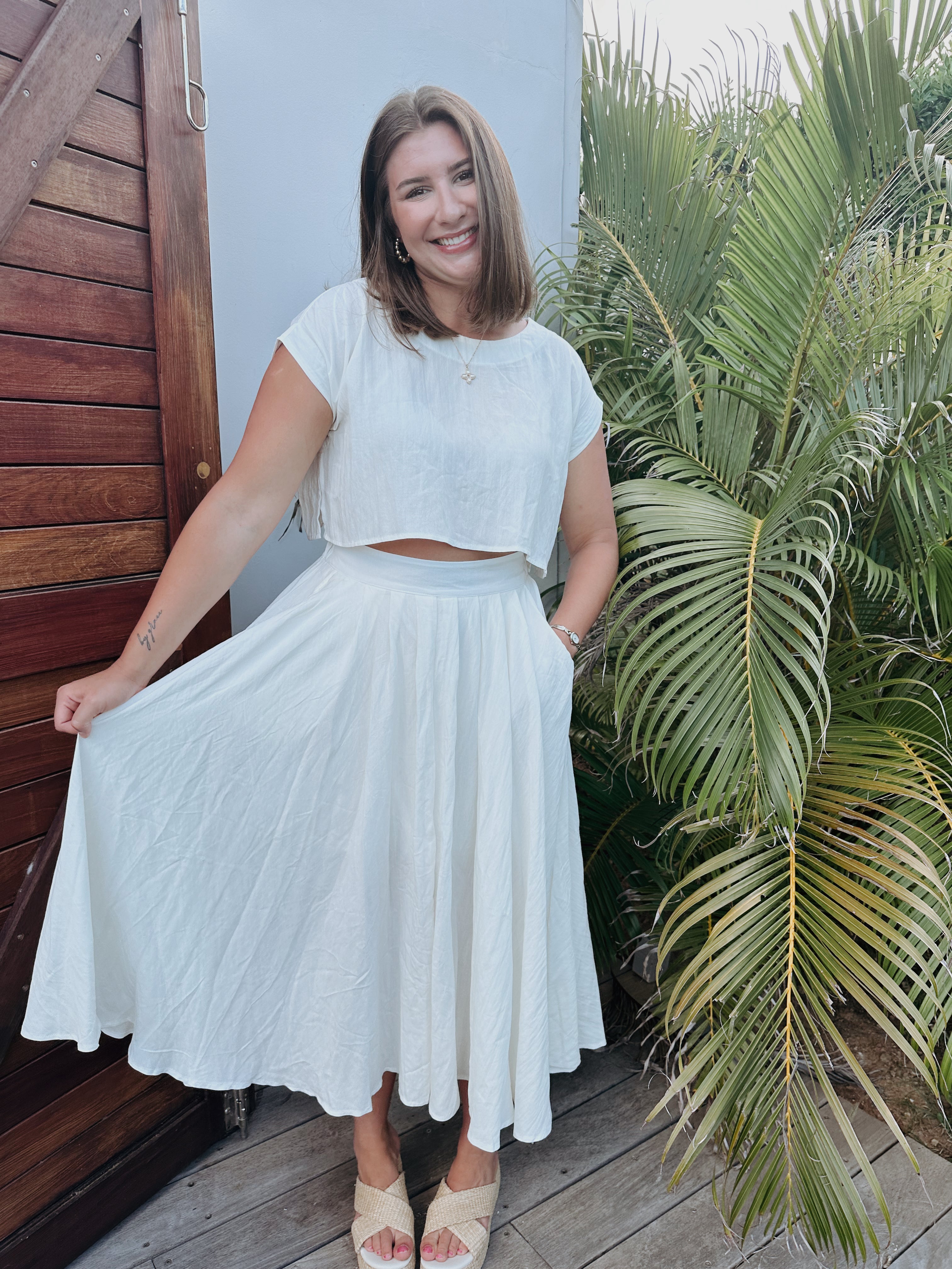 Natalie Flowy White Skirt Set-RESTOCK