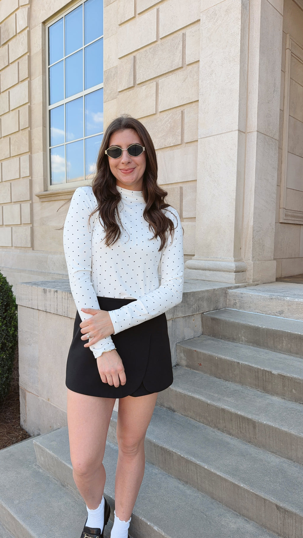 Eleanor Polka Dot Mock Neck Knit Long Sleeve Top