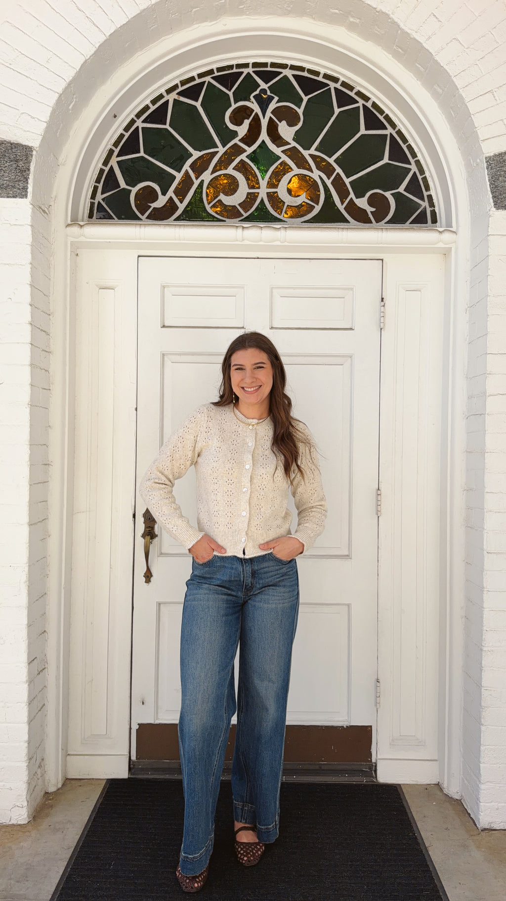 Pointelle Knit Button Cardigan