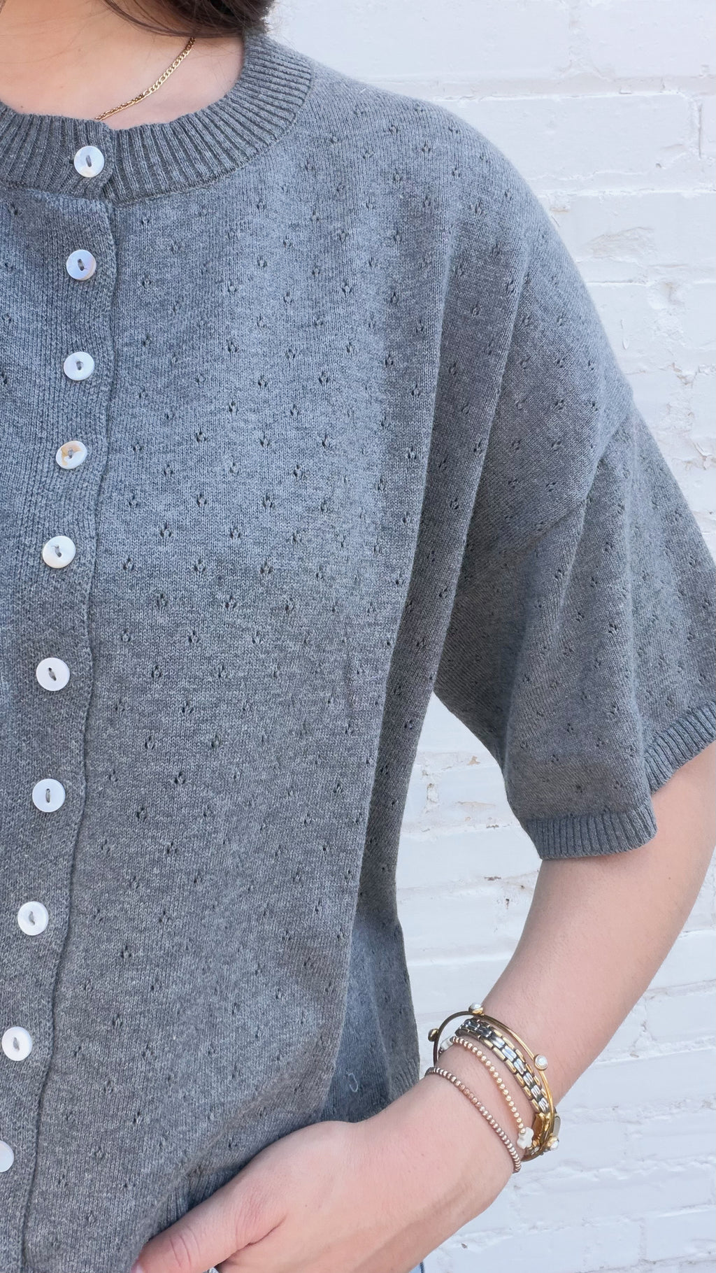 Camille Pointelle Short Sleeve Cotton Cardigan