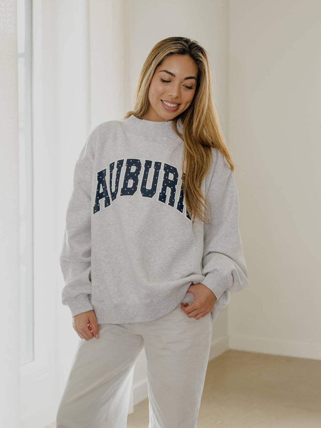 Auburn Tigers Polka Dot Puff Gray Wknd Mock Neck Sweatshirt