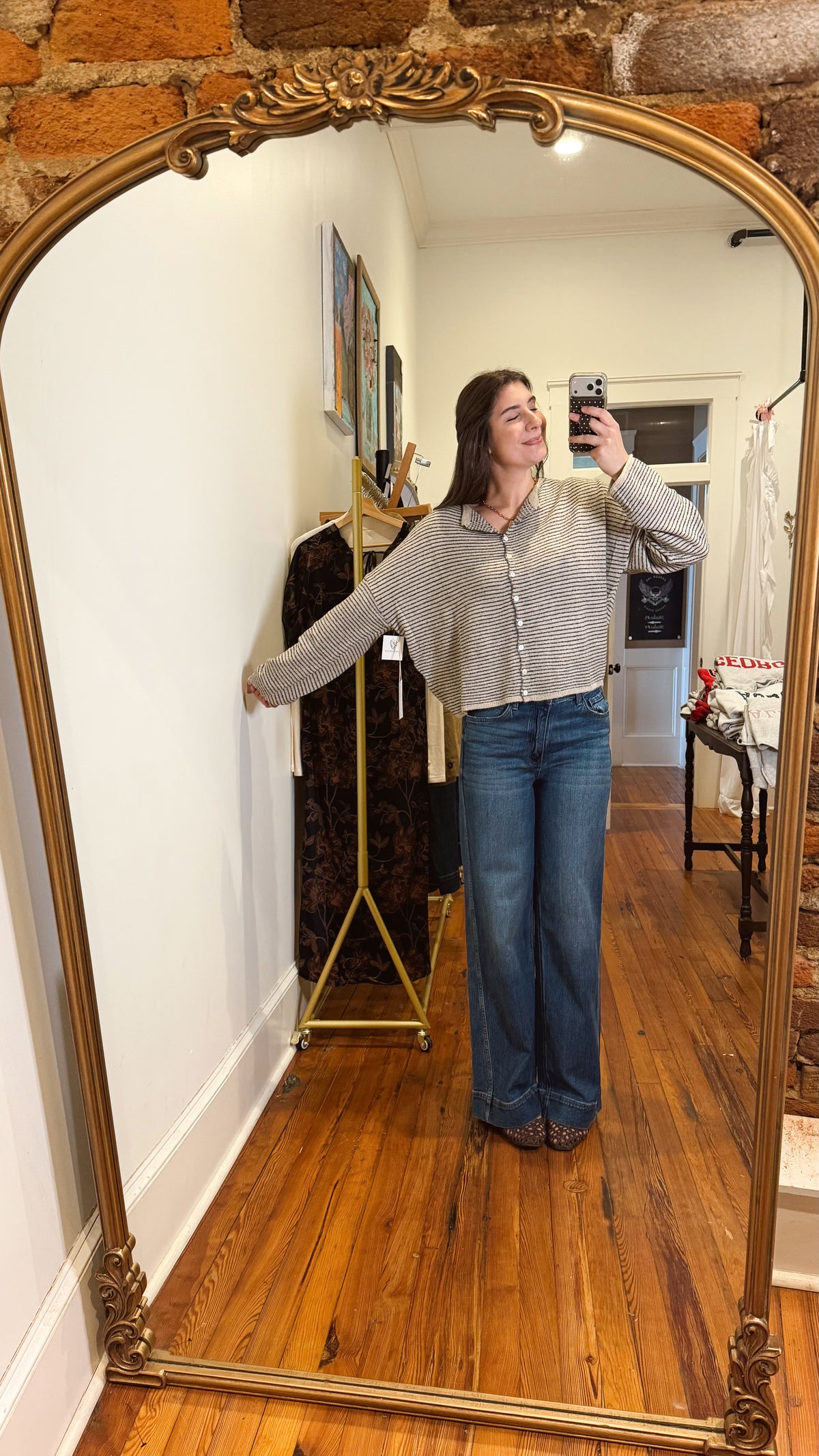 Navy and Tan Striped Cardigan