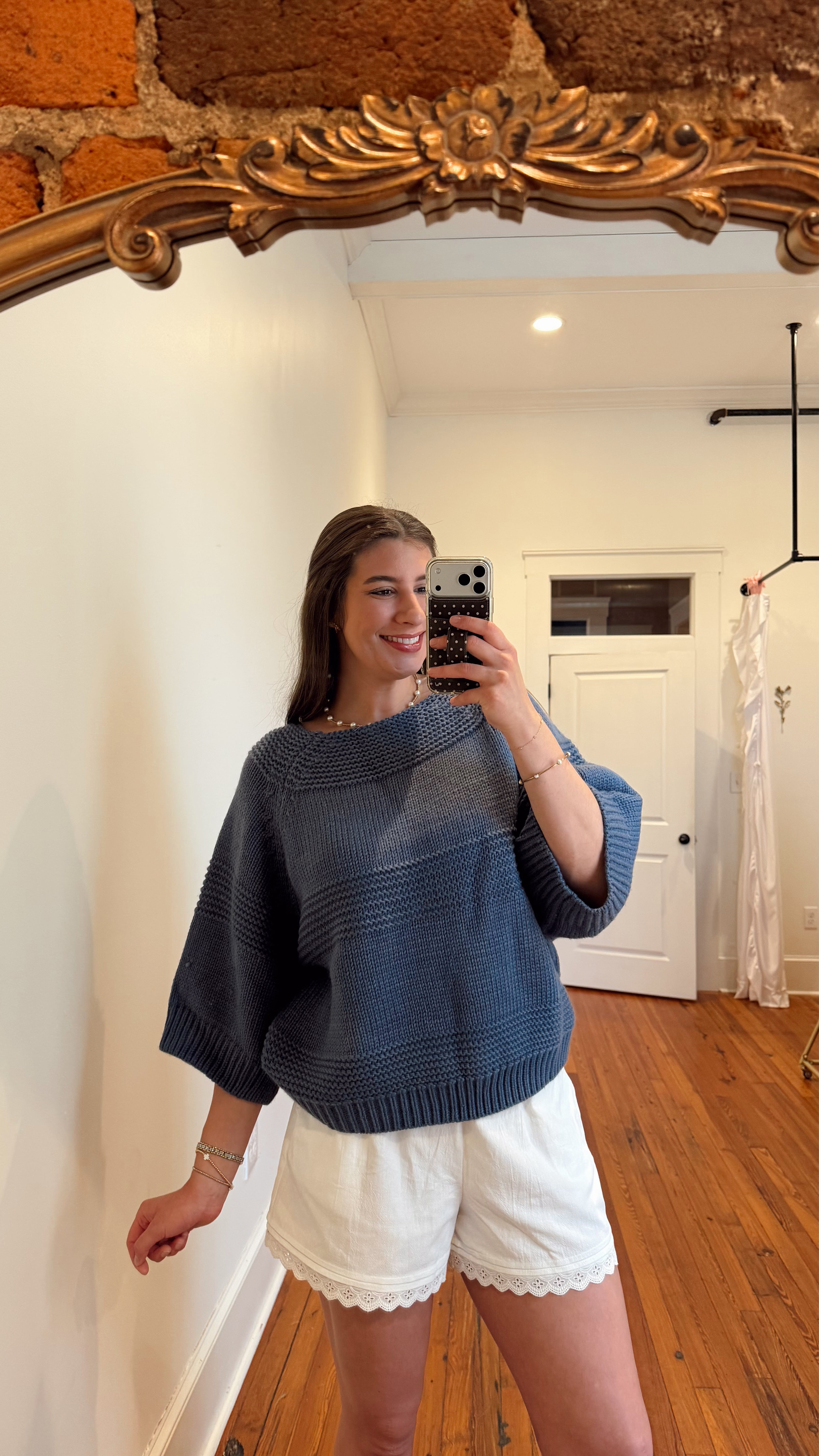 Sammie Slate Oversized Chunky Short Sleeve Sweater