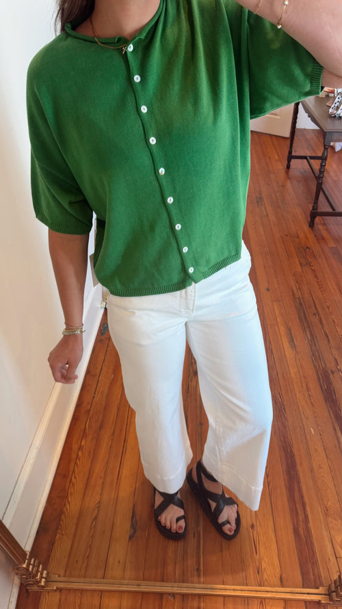 Gracie Green Cotton Button Cardigan