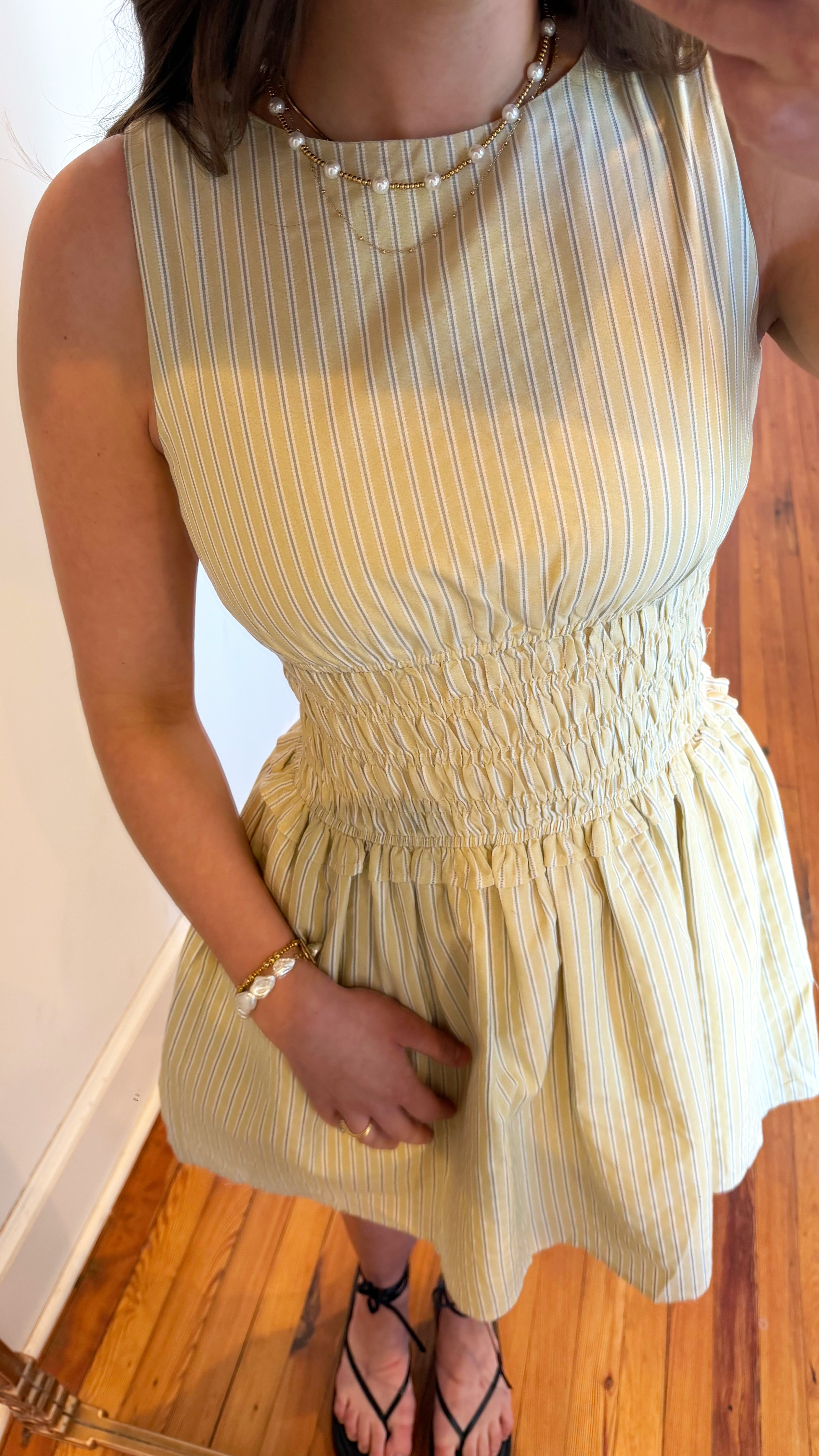 Cline Classic Pinstripe Yellow Mini Dress