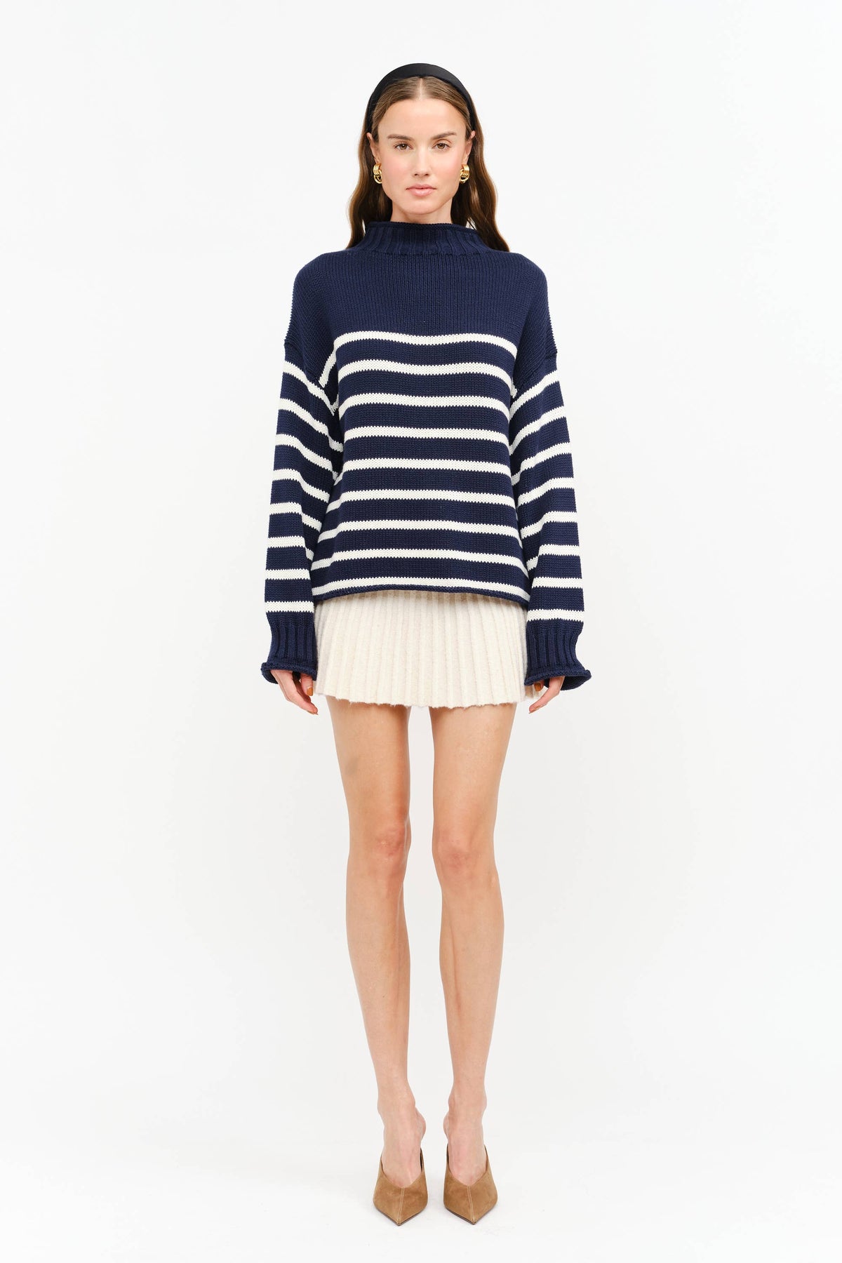 Skylar Cotton Rollneck Sweater- Navy