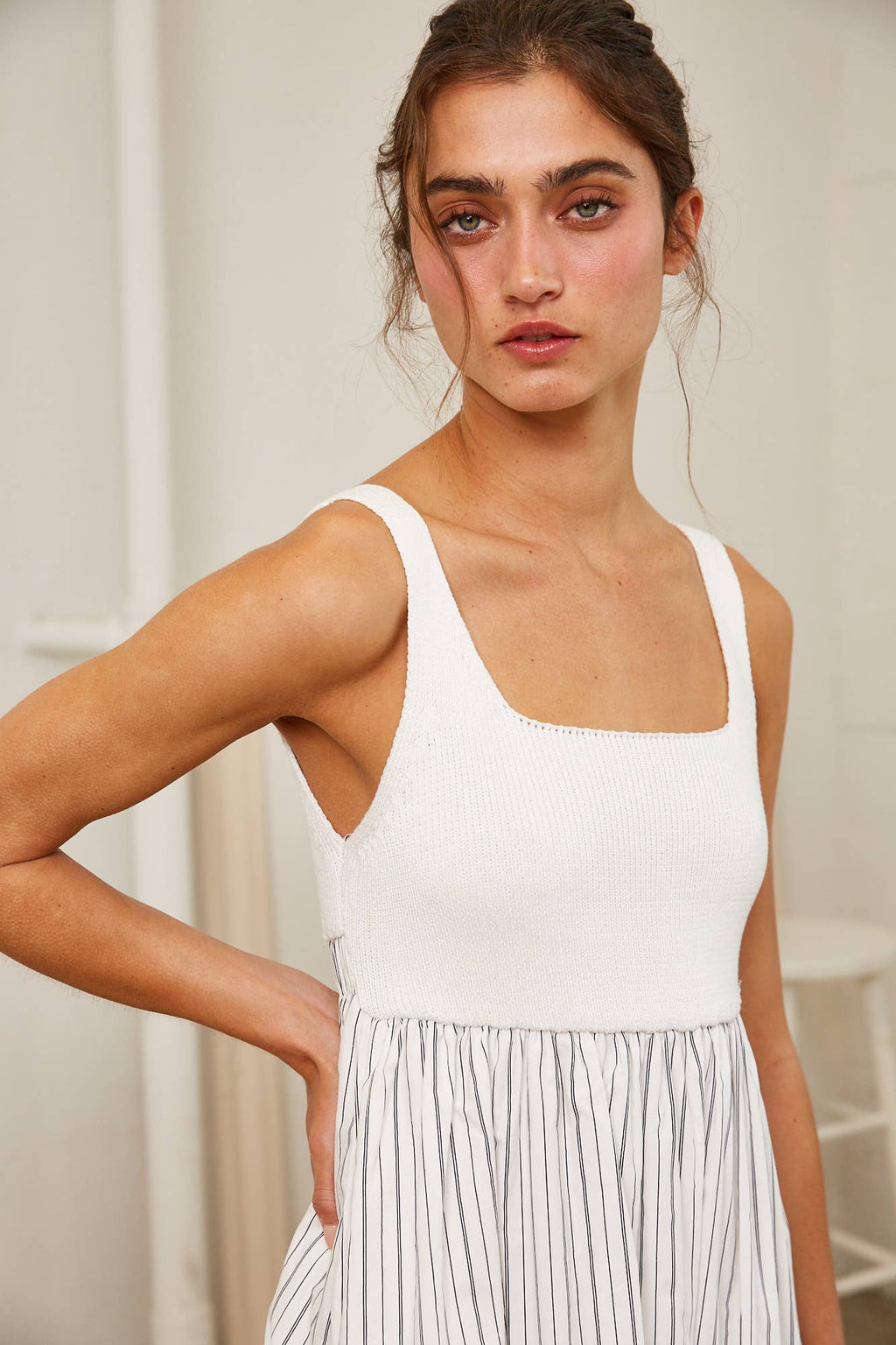 Isla Striped Ribbed Knit Bodice Maxi Dress