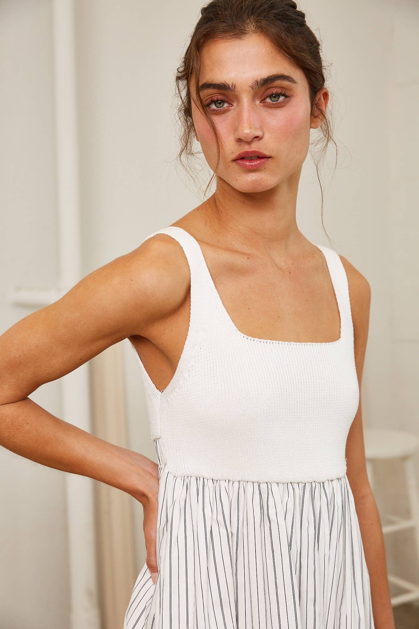 Isla Striped Ribbed Knit Bodice Maxi Dress