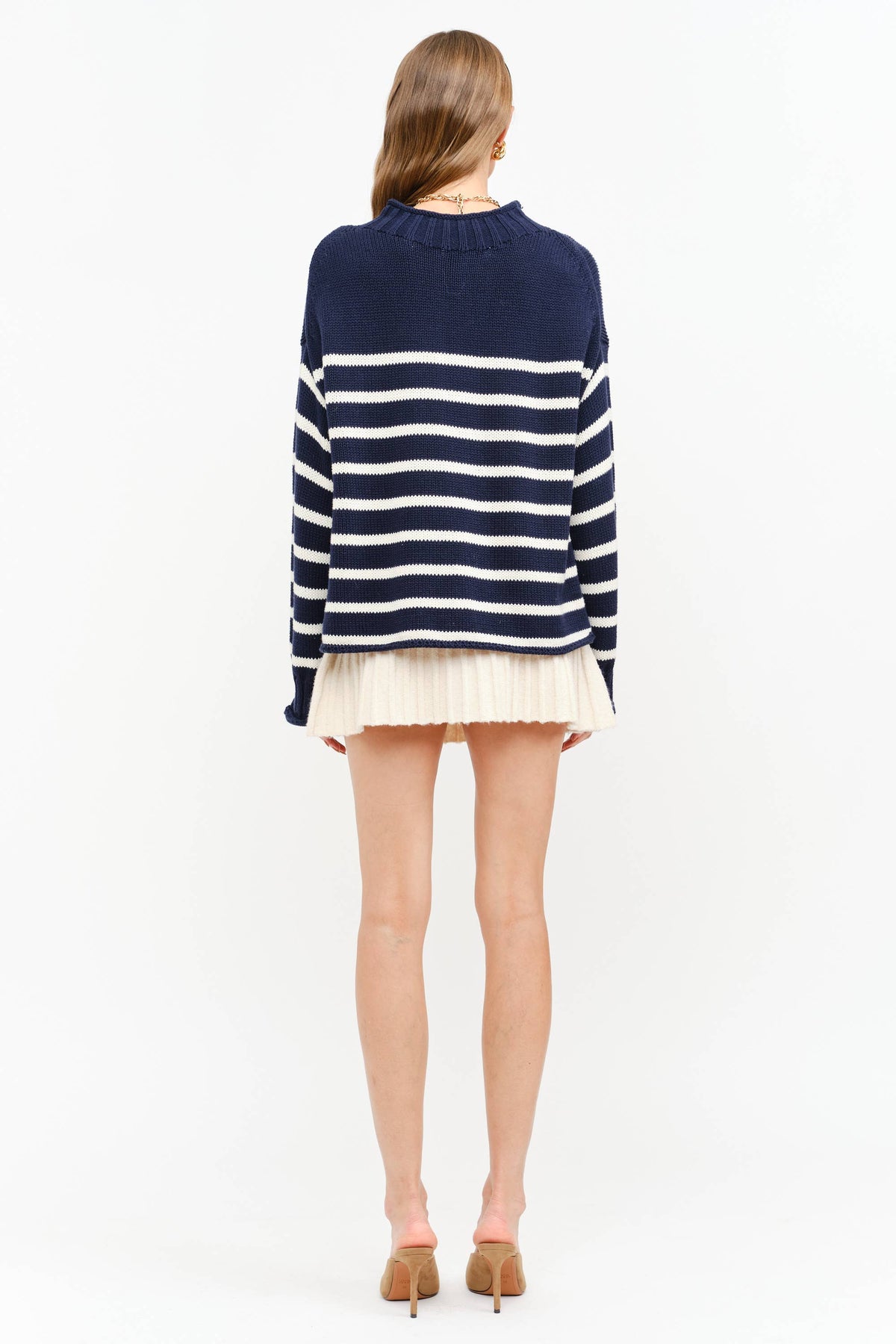 Skylar Cotton Rollneck Sweater- Navy