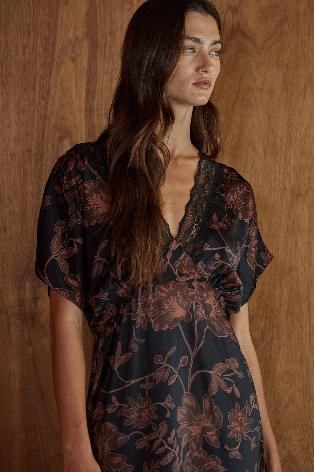 Lacey Floral Print Short Sleeve Midi- Fall Wedding Guest Dress