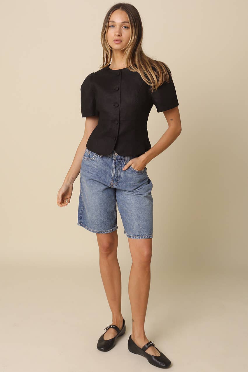 Ada Puff-Sleeve Button-Front Blouse
