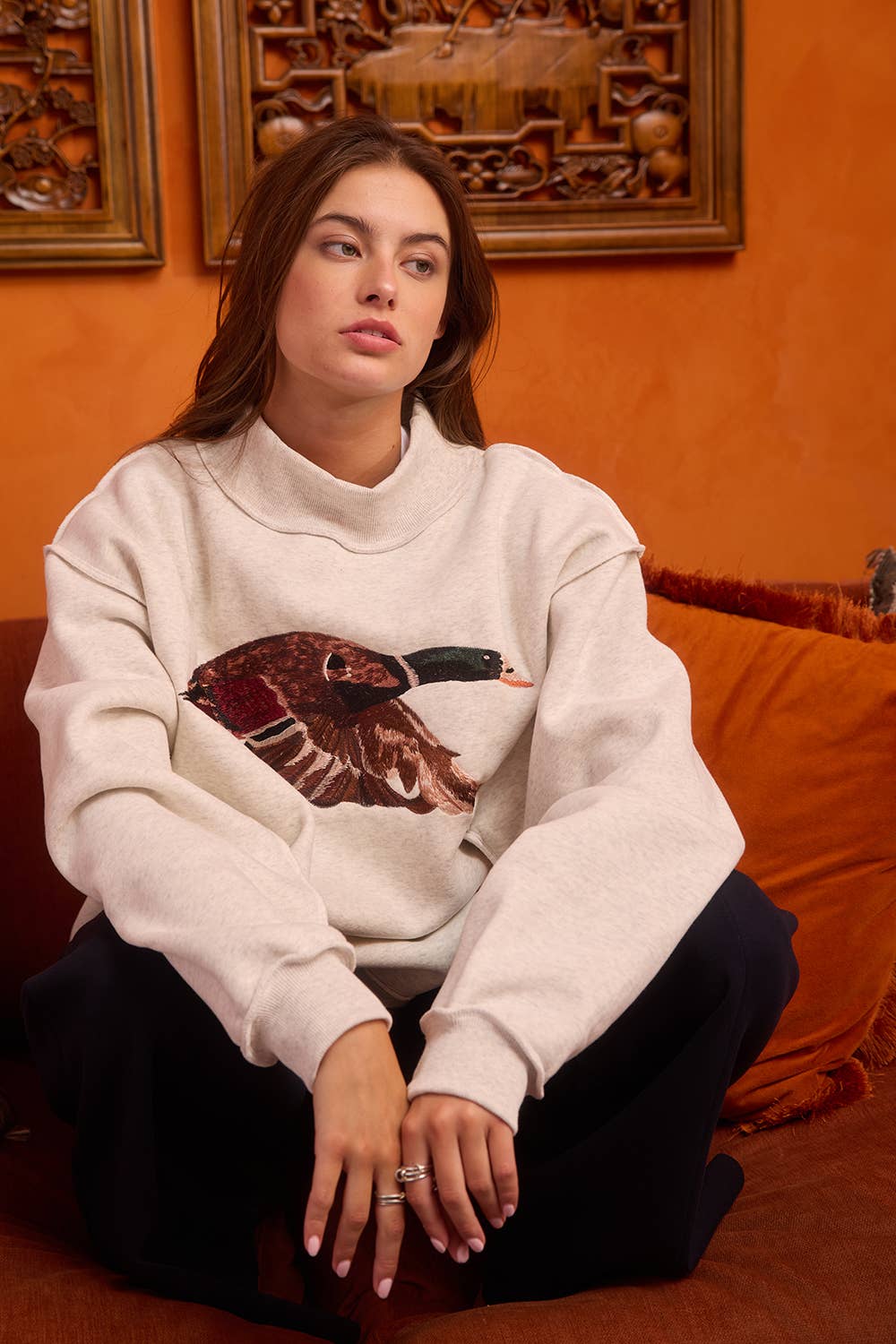 Mallard Embroidered Mock-Neck Sweatshirt