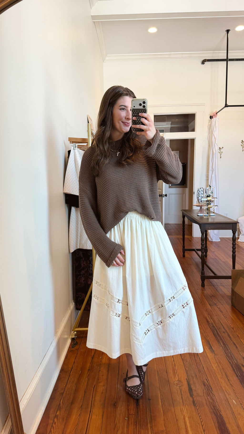 Adeline Cream Cotton Cutout Maxi Skirt