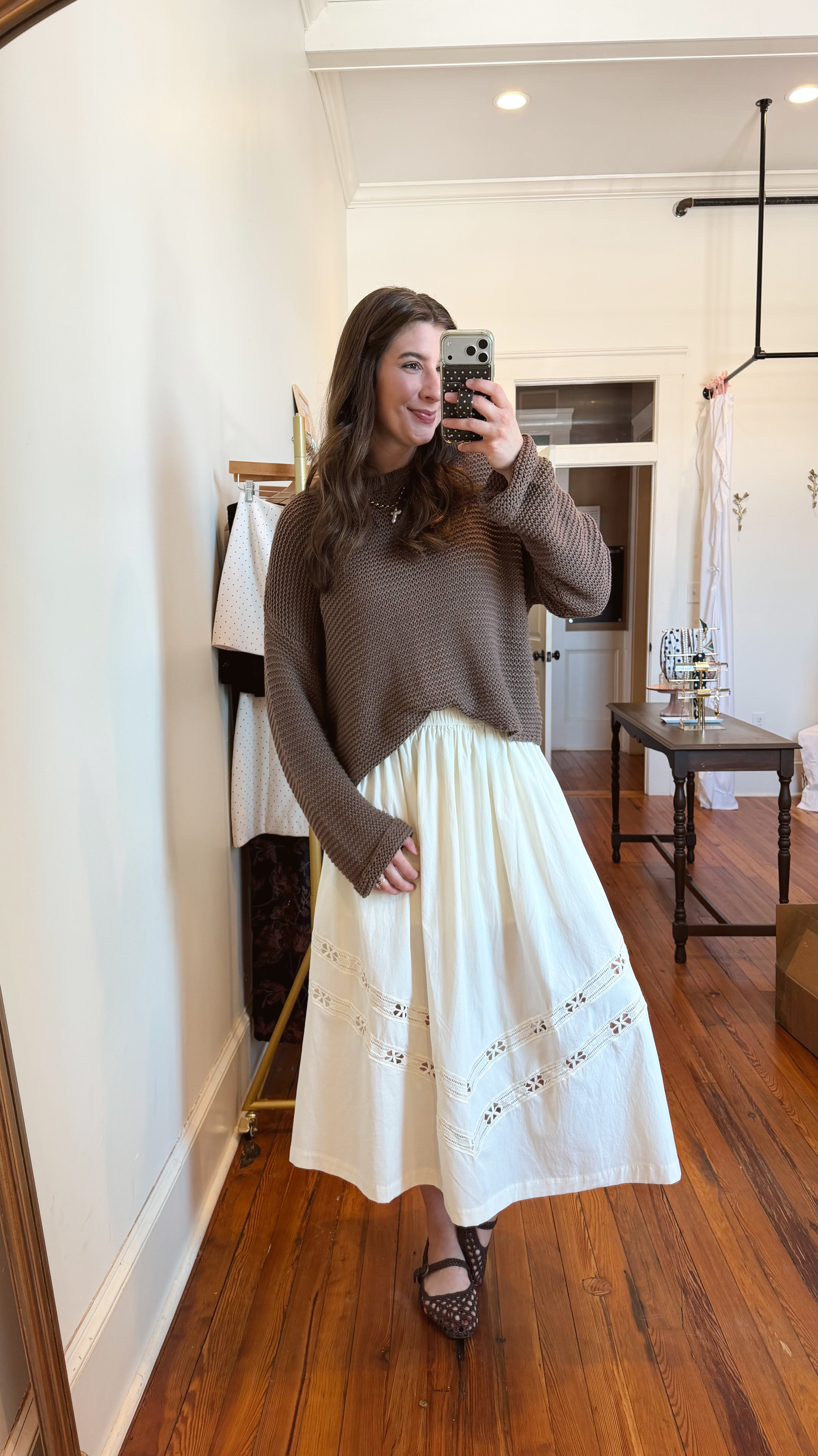 Adeline Cream Cotton Cutout Maxi Skirt