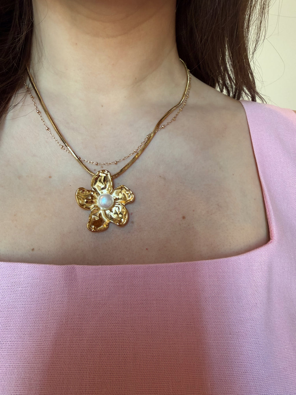Pearl Gold Flower Necklace