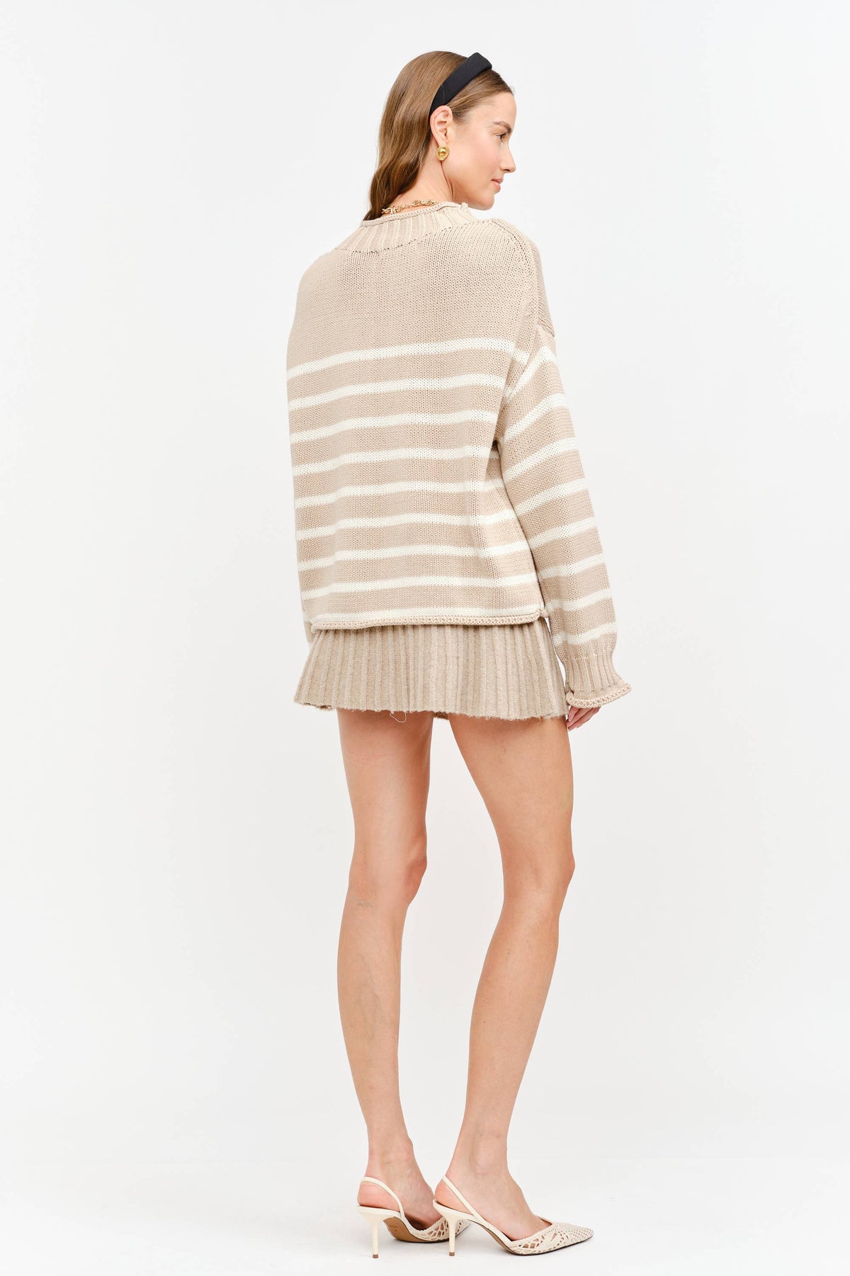 Skylar Cotton Rollneck Sweater- Tan & Cream