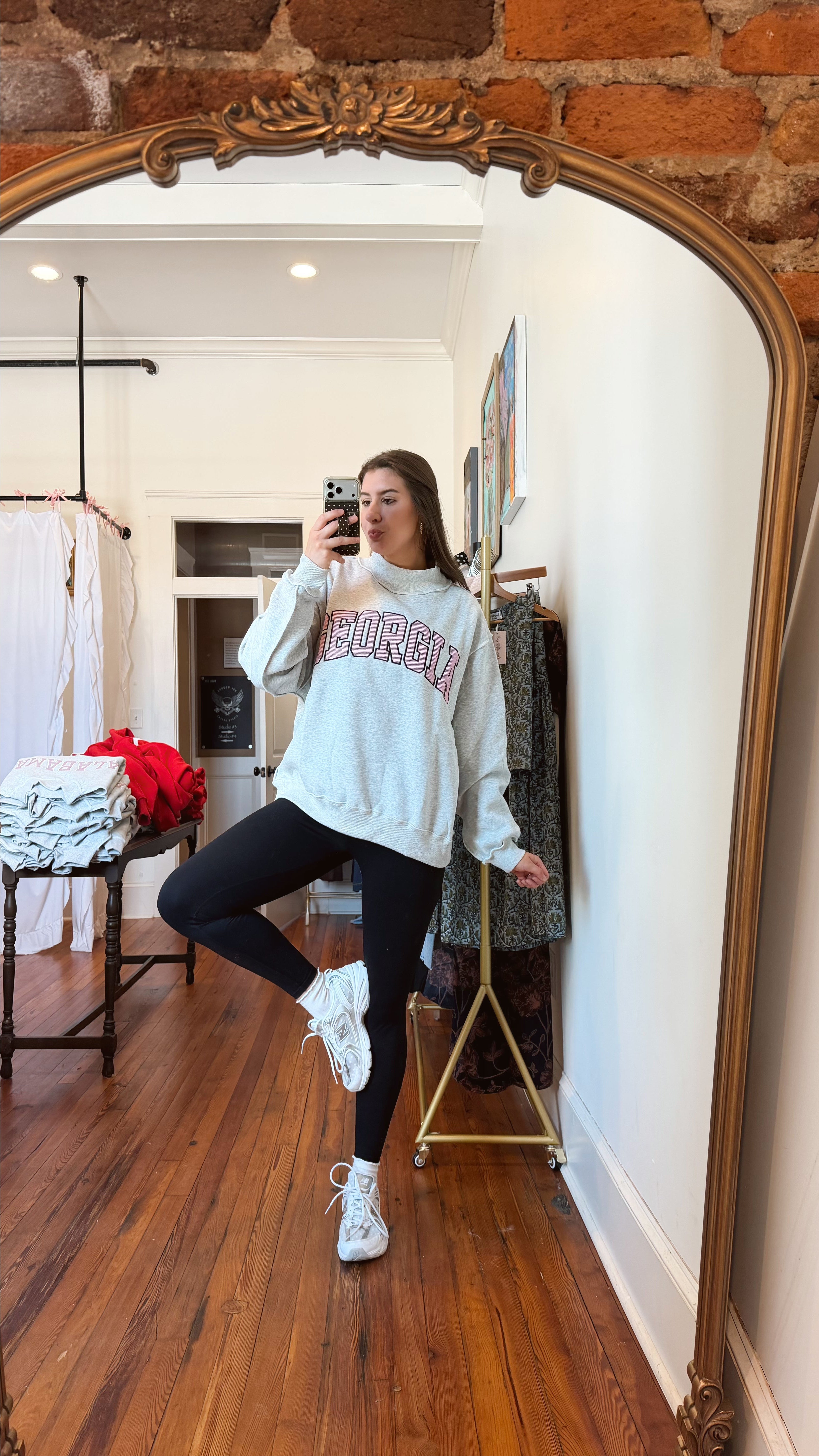 Georgia Pinstripe Embroidered Mock-neck Sweatshirts