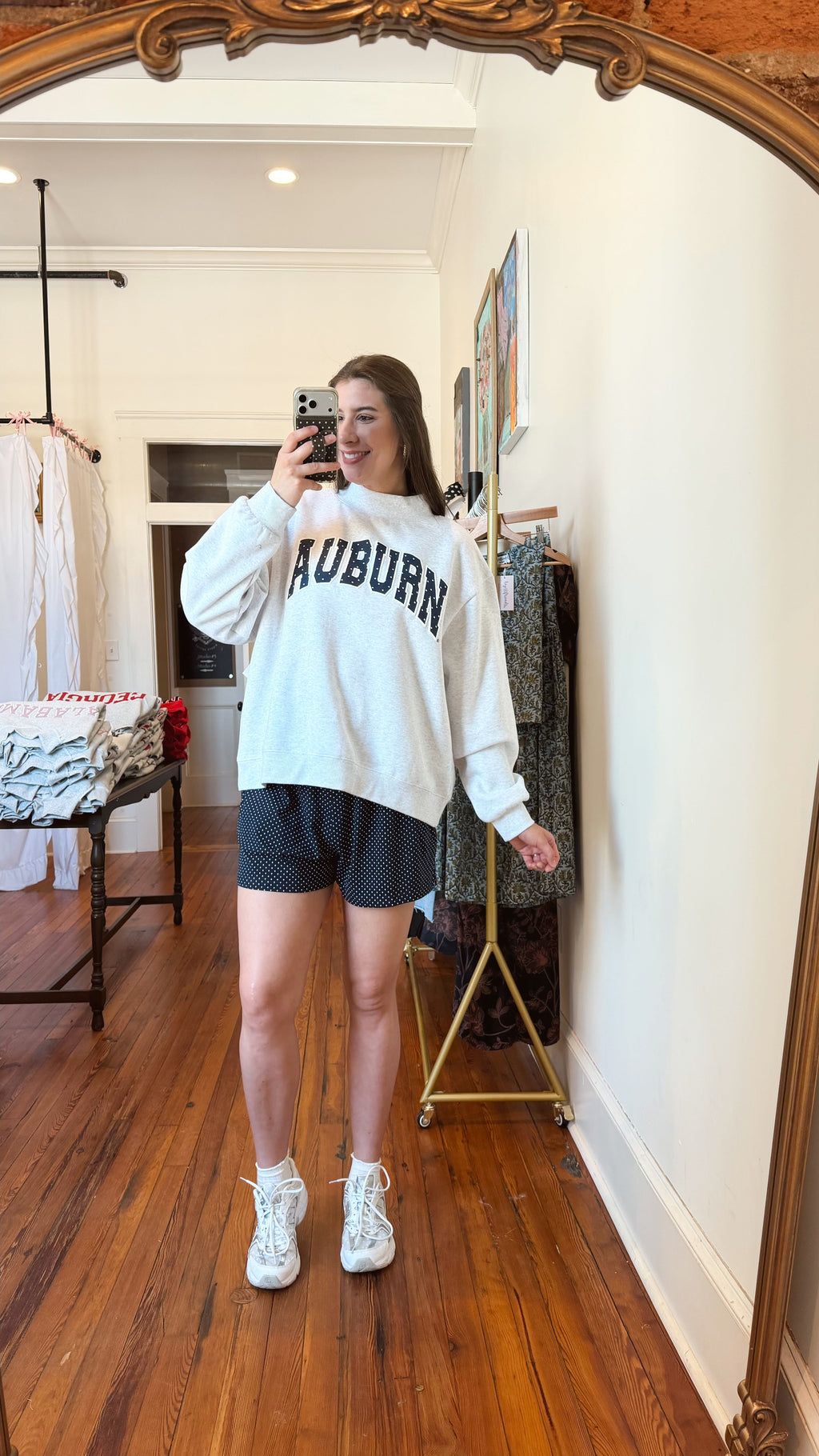 Auburn Tigers Polka Dot Puff Gray Wknd Mock Neck Sweatshirt