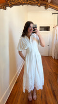 Laura Embroidered Cotton Midi Dress with Eyelet