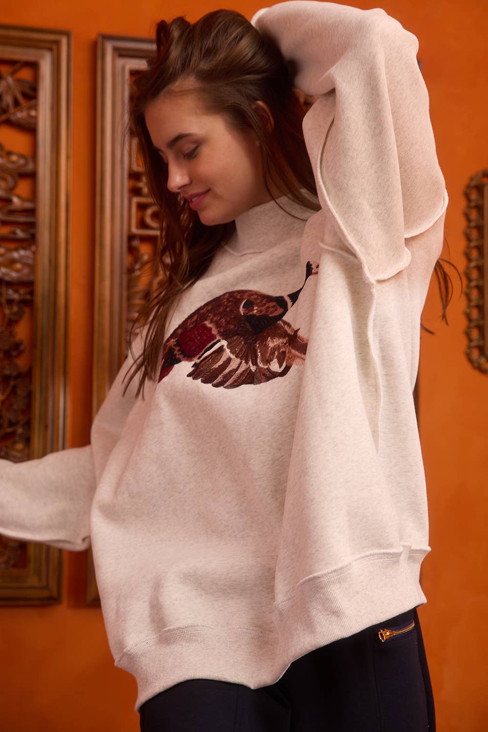Mallard Embroidered Mock-Neck Sweatshirt