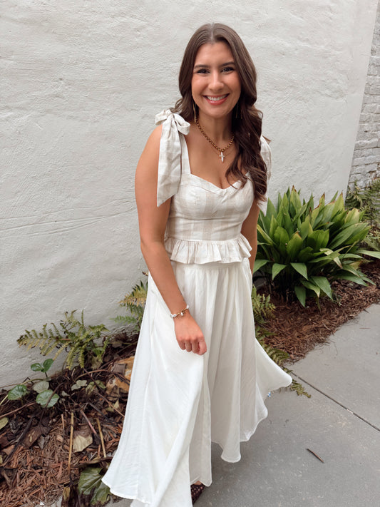 Ellery Tan Check Top With Shoulder Ties