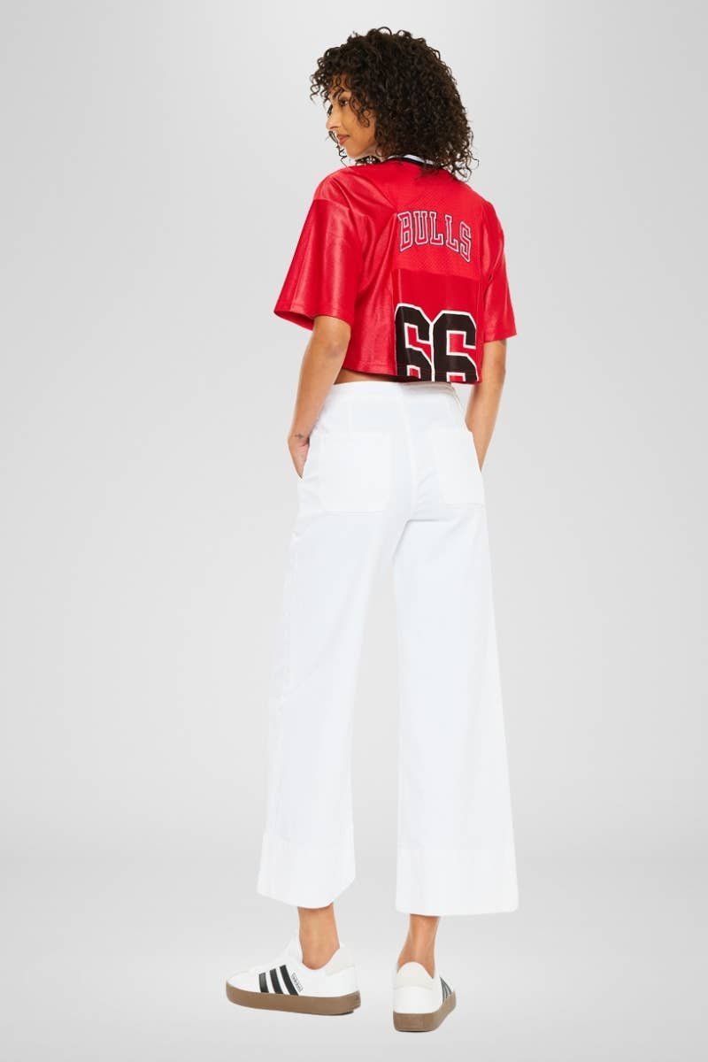 Holly High Rise Cropped Wide Leg White Jeans- Kancan