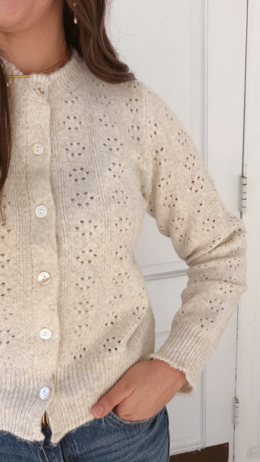 Pointelle Knit Button Cardigan