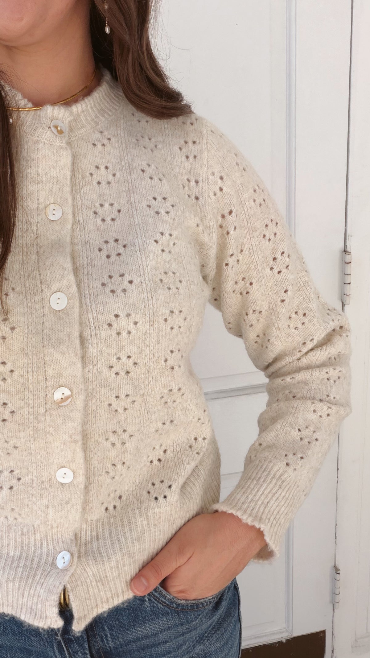 Pointelle Knit Button Cardigan