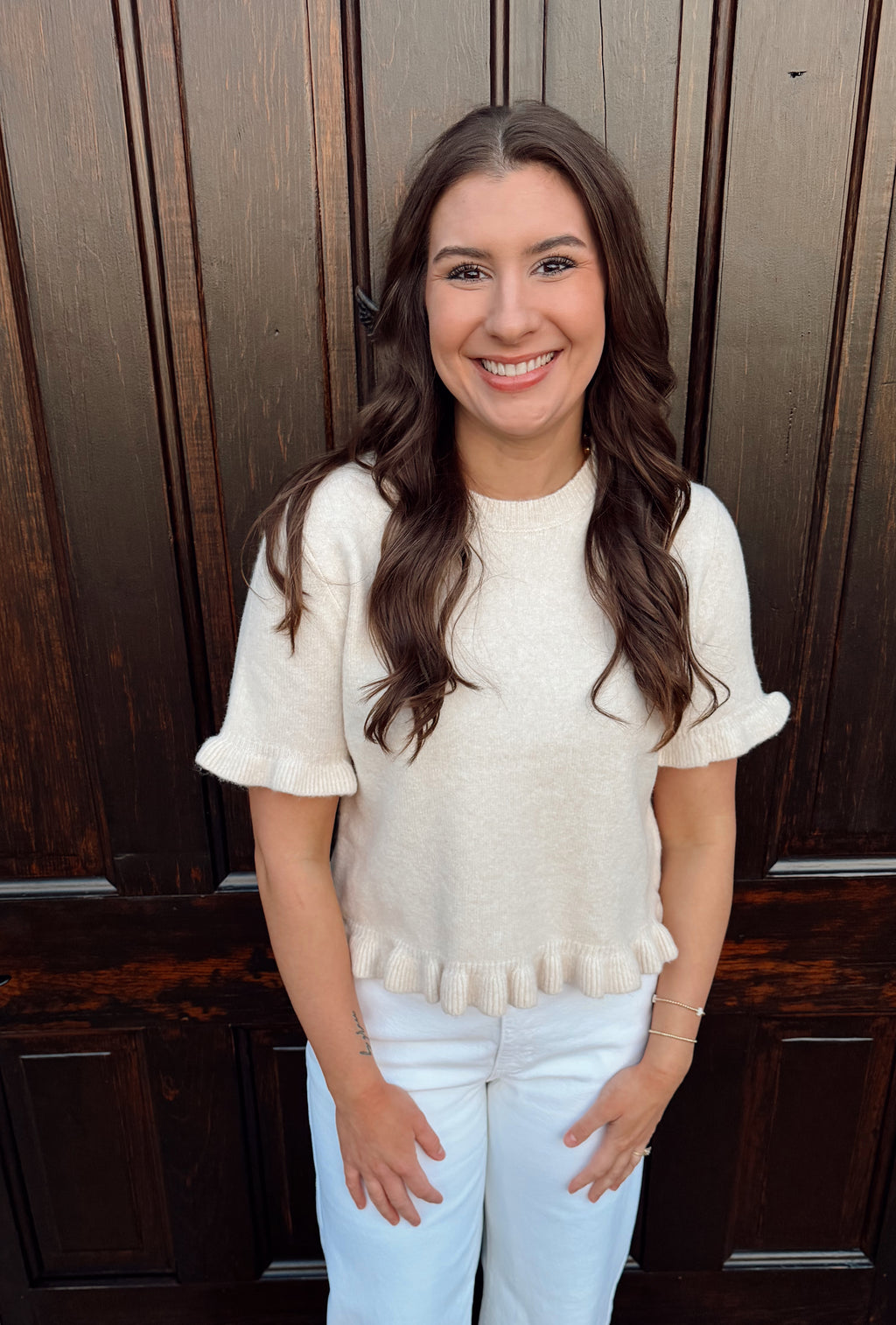 Ralphie Cream Ruffle Hem Knit Tee