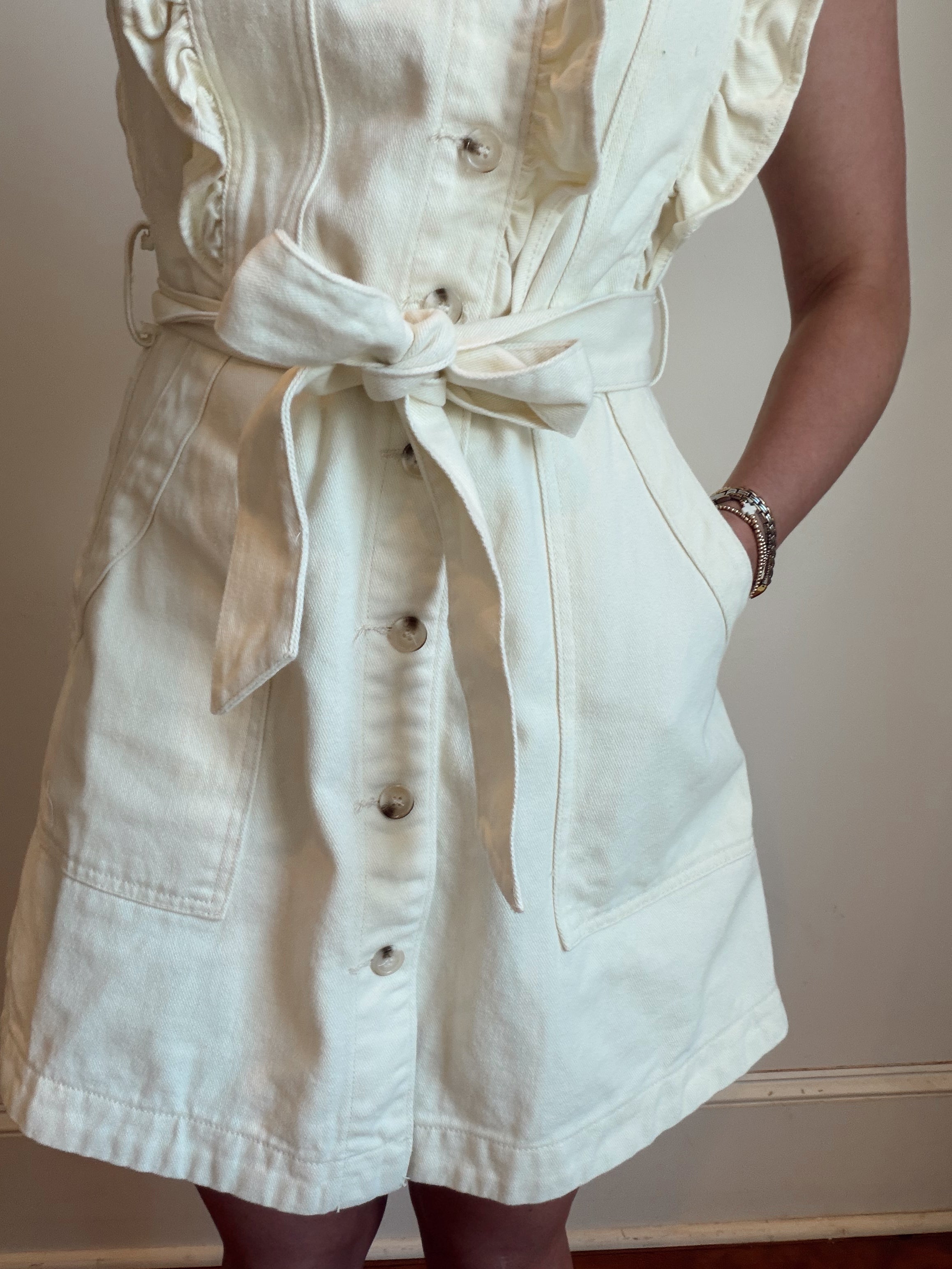 Camden Cream Denim Mini with Ruffle Detail