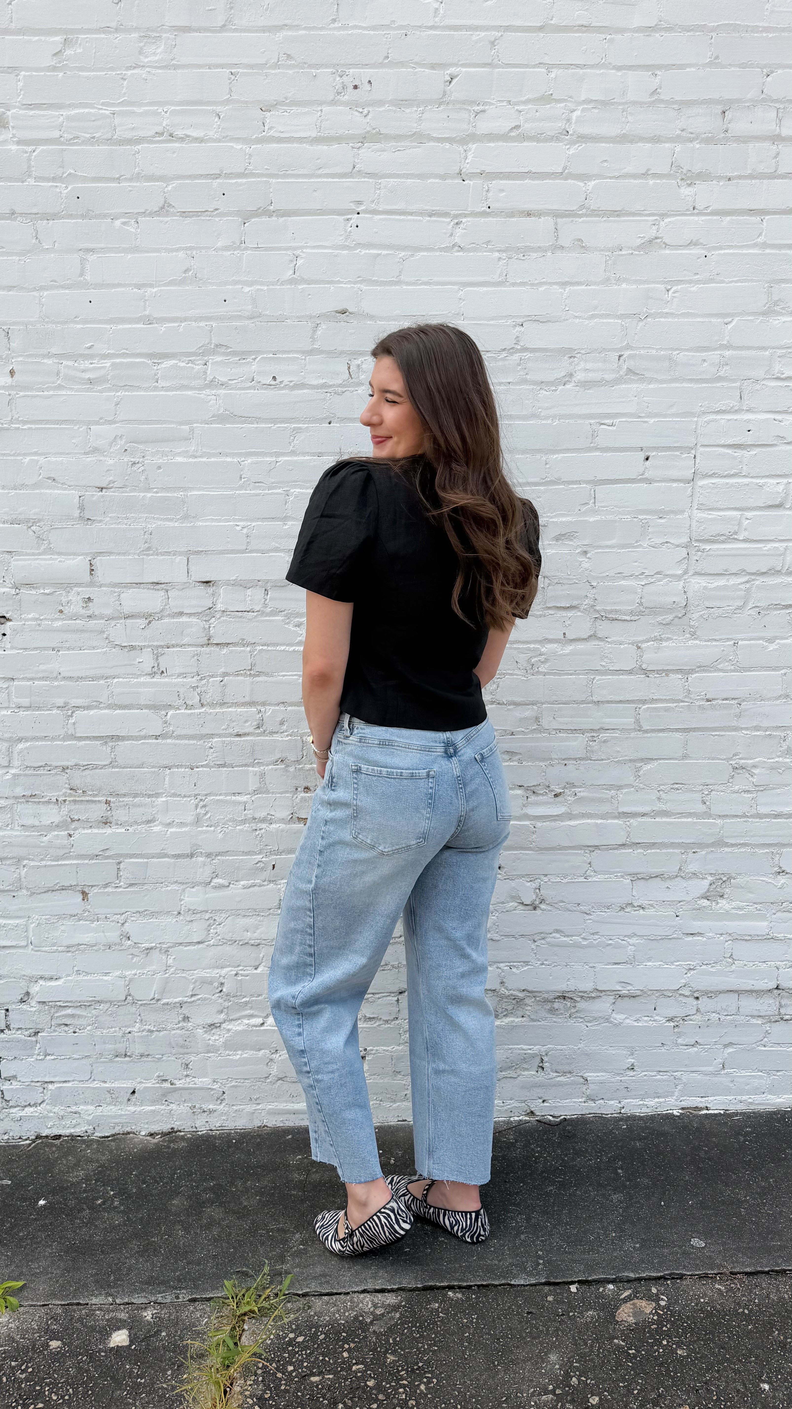 Ada Puff-Sleeve Button-Front Blouse