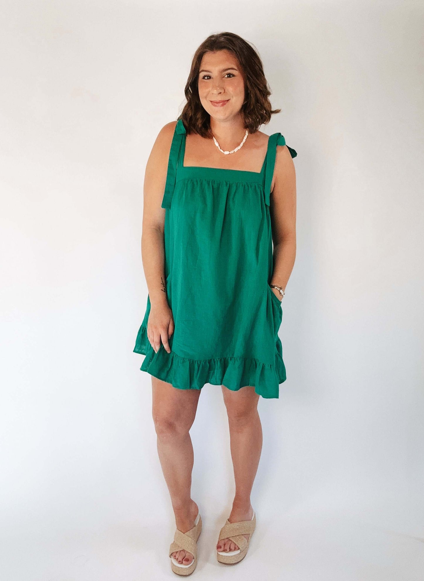 Gigi Green Shoulder Tie Mini Dress