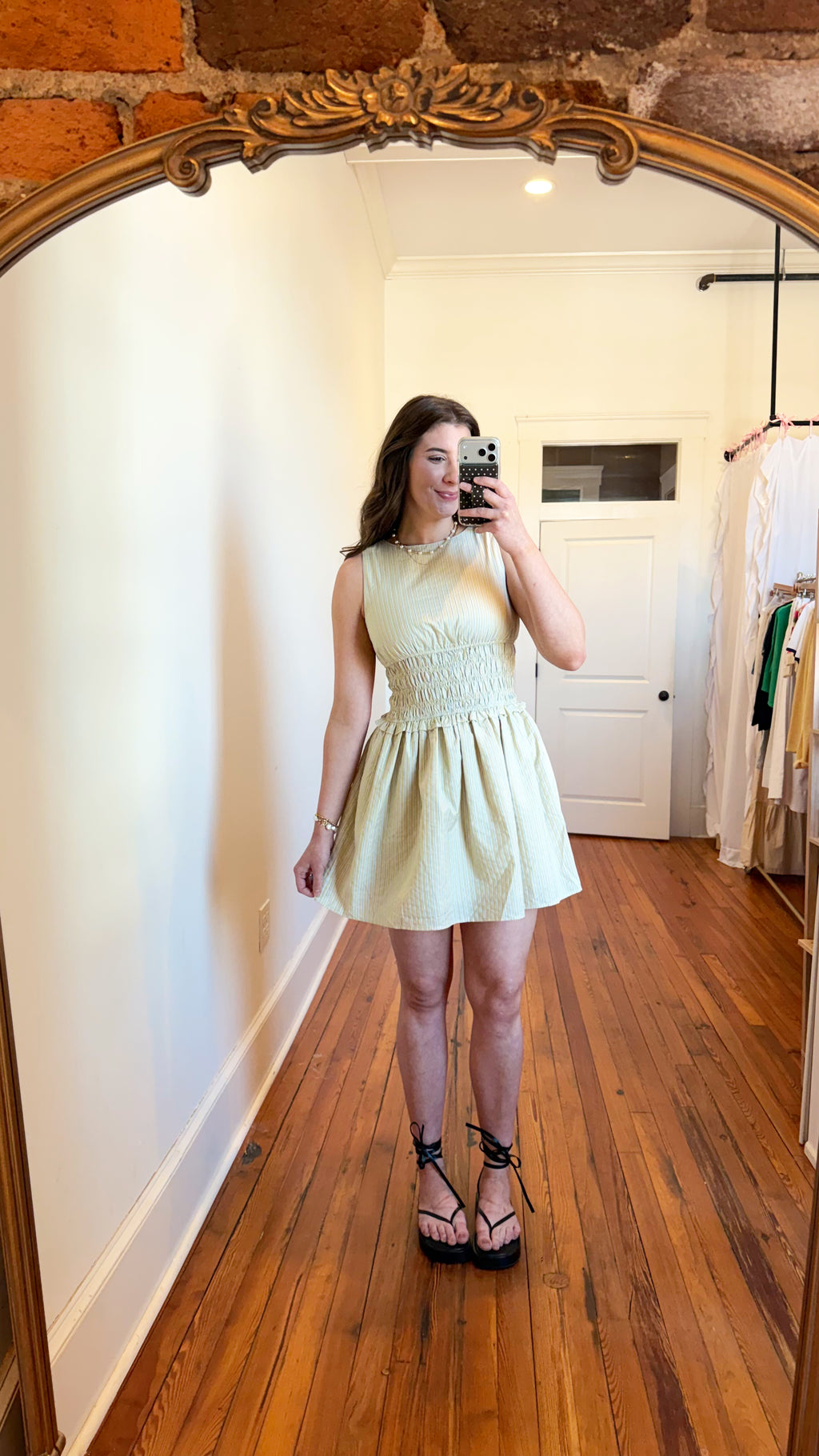 Cline Classic Pinstripe Yellow Mini Dress