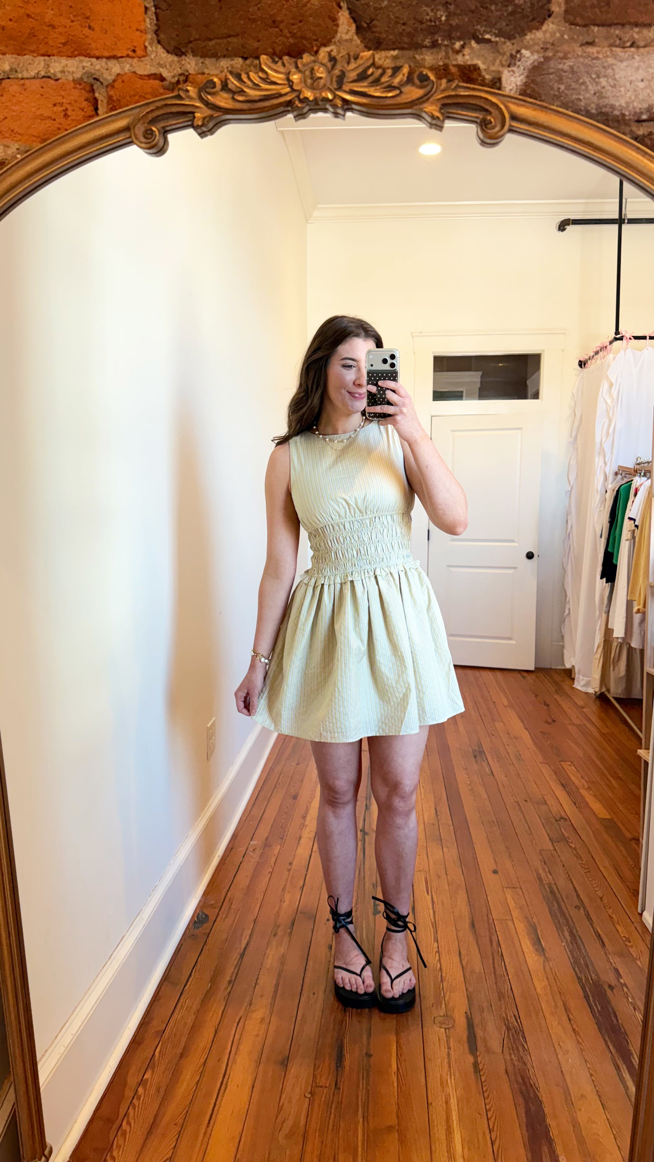 Cline Classic Pinstripe Yellow Mini Dress