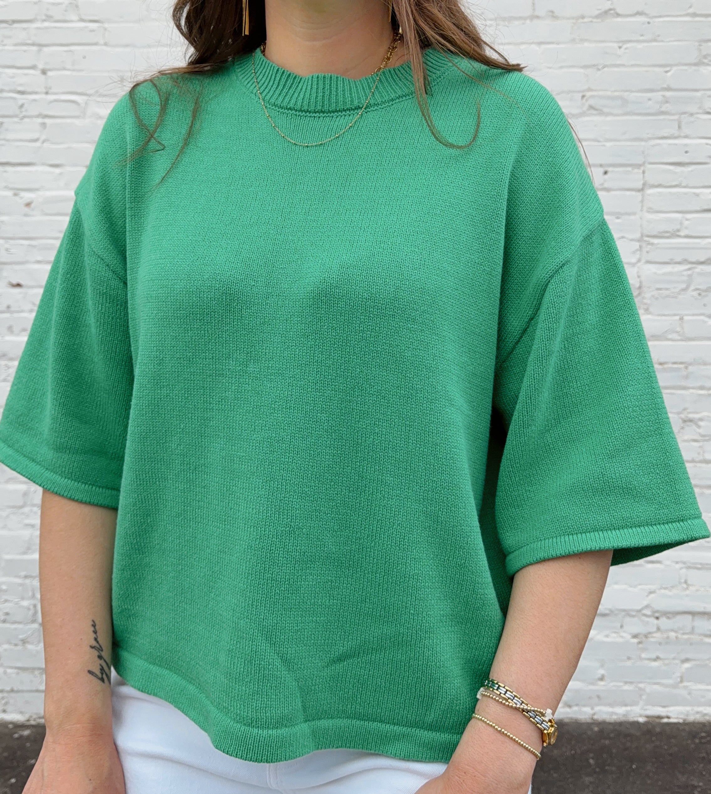 April Green Knit Short Sleeve Top