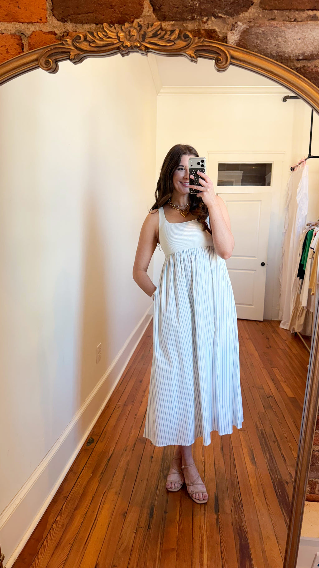 Isla Striped Ribbed Knit Bodice Maxi Dress