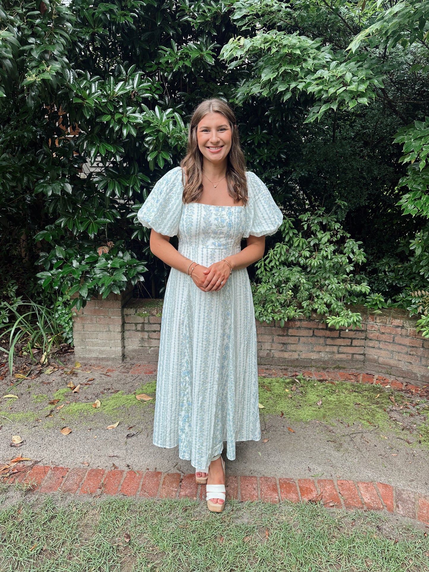 Charolette Blue Floral Puff Sleeve Maxi Dress