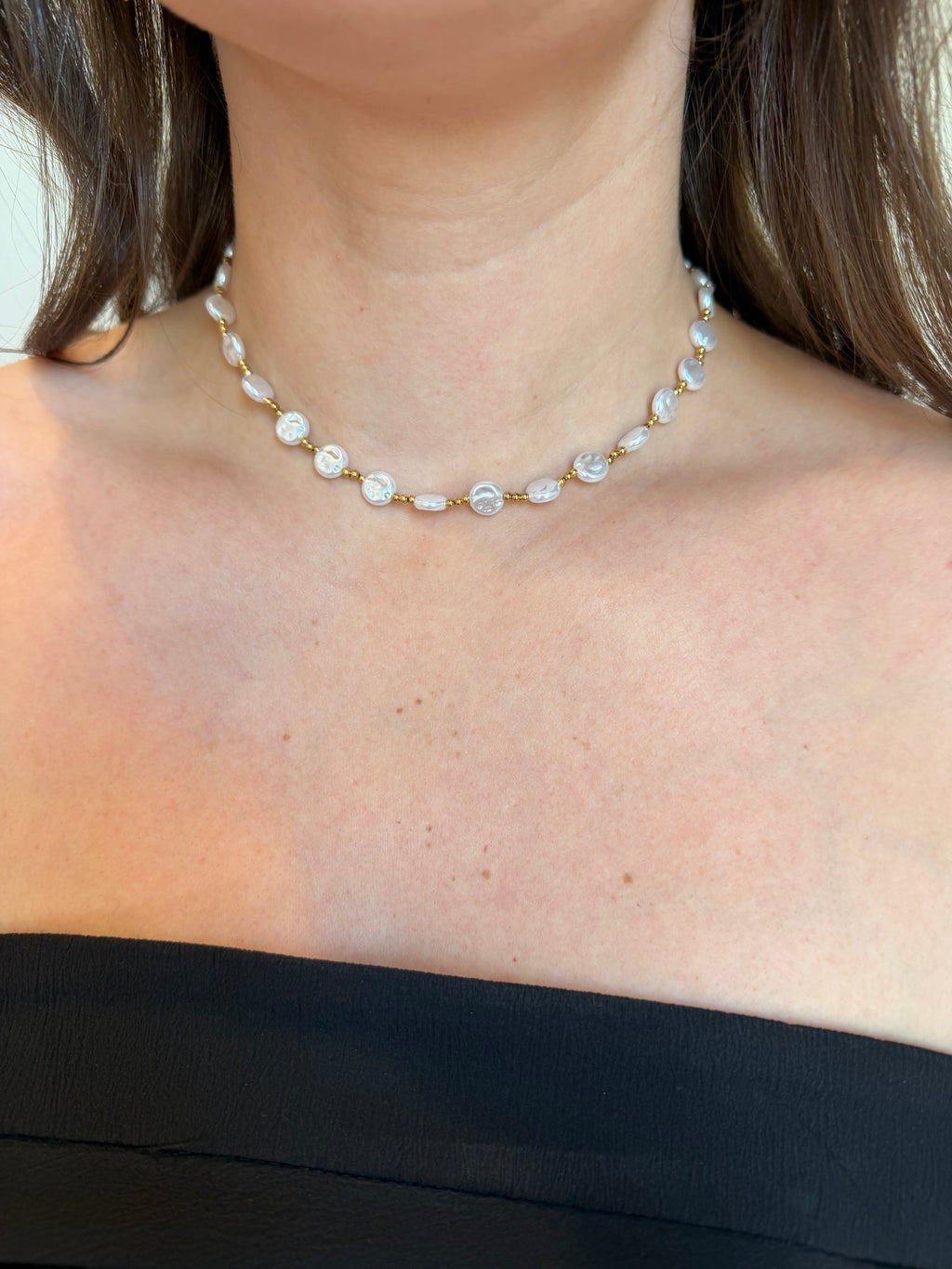 Flattened Pearl Choker